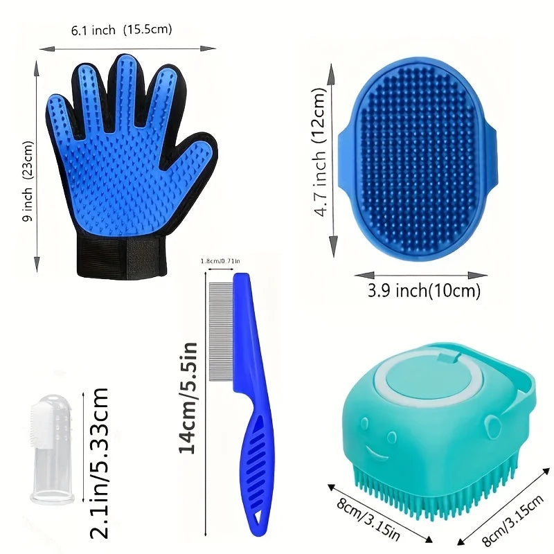 8 Pcs Pet Grooming Set, Hair Removal Comb for Dog, Flea Comb, Dog Shampoo Brush, Pet Nail Clippers, Dog Toothbrush Set